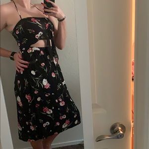 Floral print + black midi dress